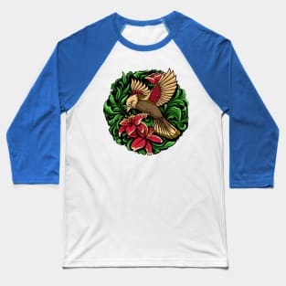 flying bird with flower illustration Baseball T-Shirt